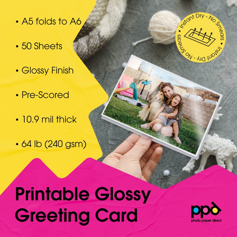 PPD Greeting Card Paper, Printable Greeting Cards With Envelopes for Inkjet Printer, 5.5x8.5 Blank Half Fold to 4.25 x 5.5 Custom Cards for Birthday, Wedding, Invitations, Thank You Note (50 Sheets) - Image 3